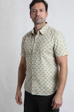Weird Fish Shirts|Faraway Organic Cotton Printed Shirt Caramel