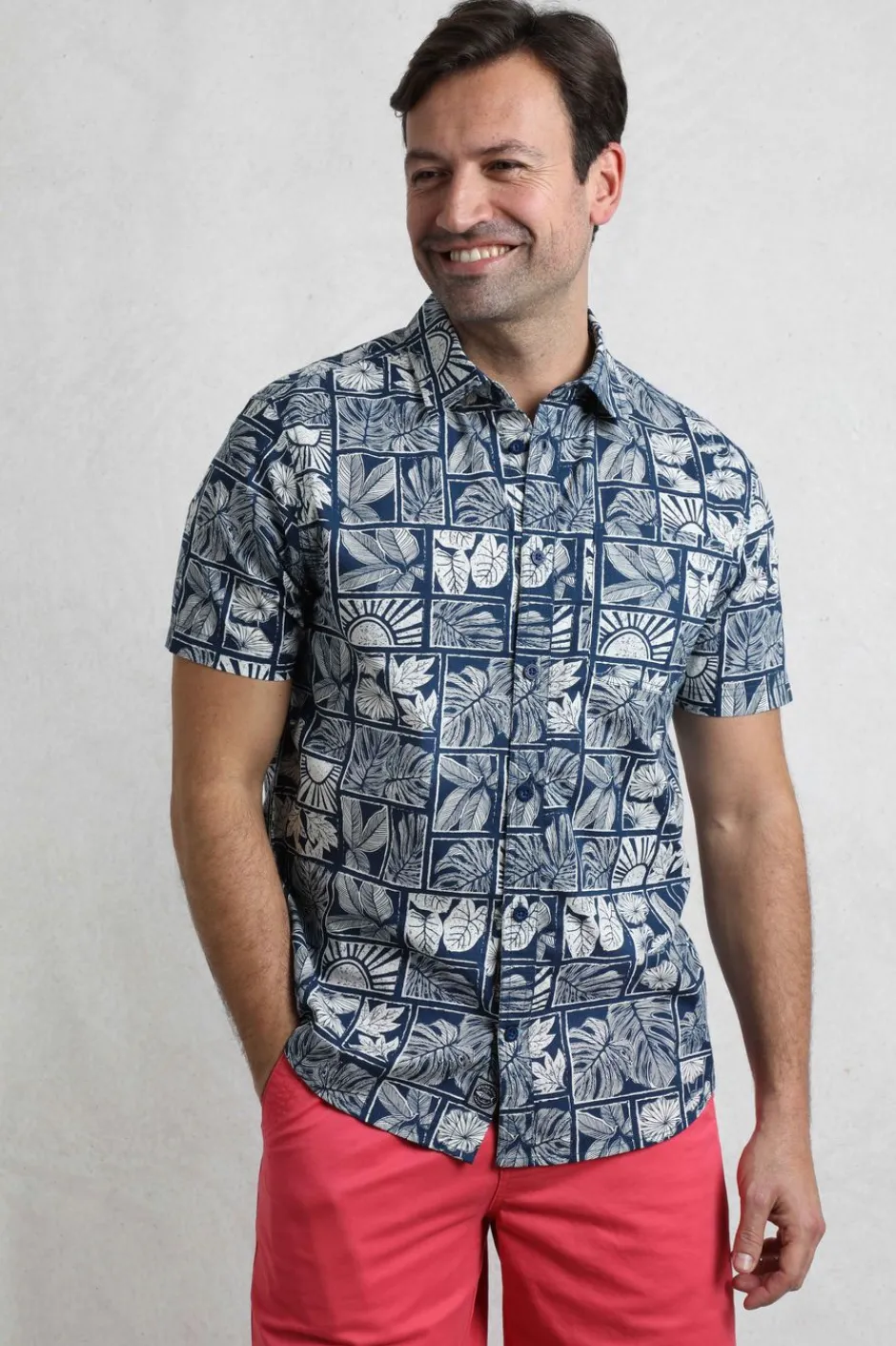 Weird Fish Shirts|Faraway Organic Cotton Printed Shirt Estate blue