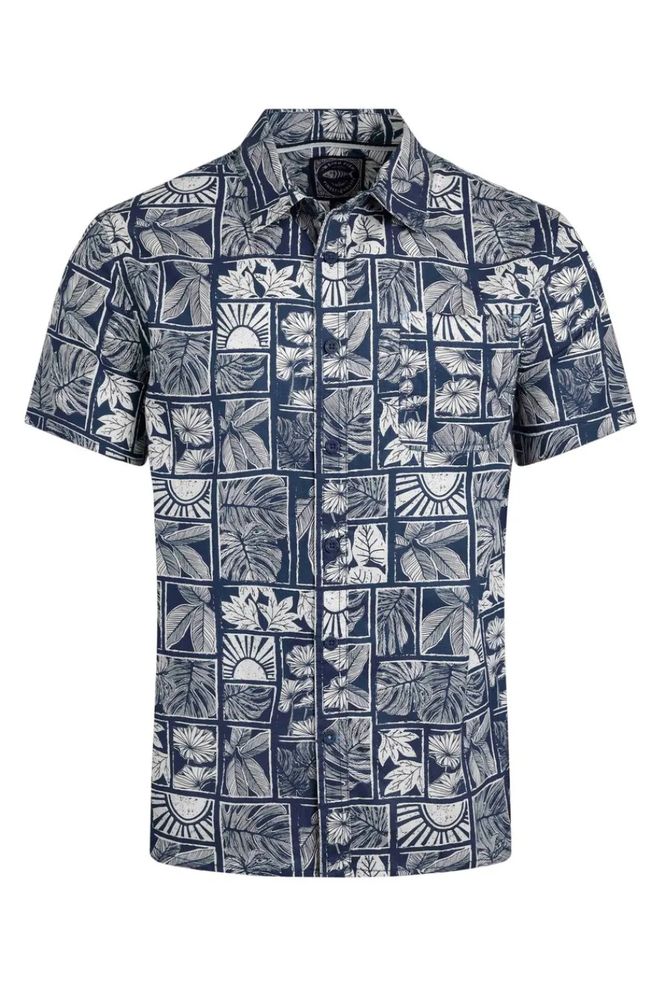 Weird Fish Shirts|Faraway Organic Cotton Printed Shirt Estate blue