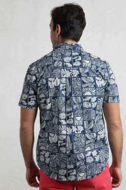 Weird Fish Shirts|Faraway Organic Cotton Printed Shirt Estate blue