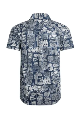 Weird Fish Shirts|Faraway Organic Cotton Printed Shirt Estate blue