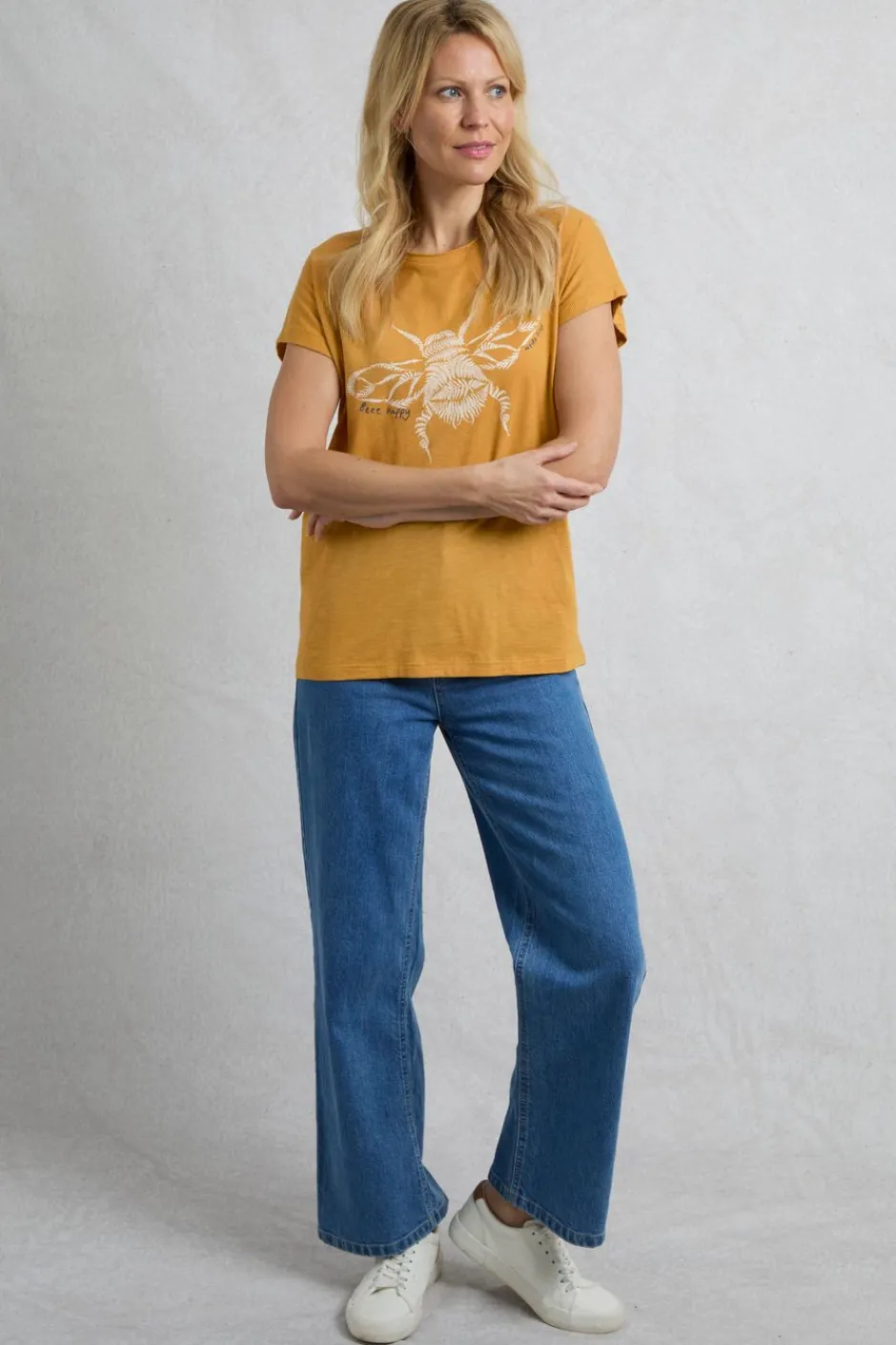 Weird Fish Tunics|Tops & T-Shirts|Fern Bee Organic Cotton Front Print Graphic T-Shirt Deep Amber