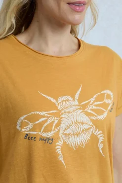 Weird Fish Tunics|Tops & T-Shirts|Fern Bee Organic Cotton Front Print Graphic T-Shirt Deep Amber