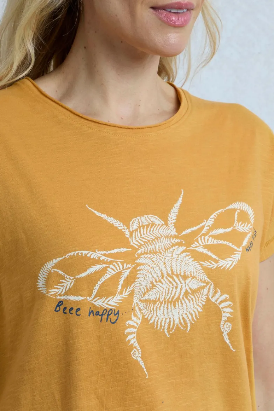 Weird Fish Tunics|Tops & T-Shirts|Fern Bee Organic Cotton Front Print Graphic T-Shirt Deep Amber