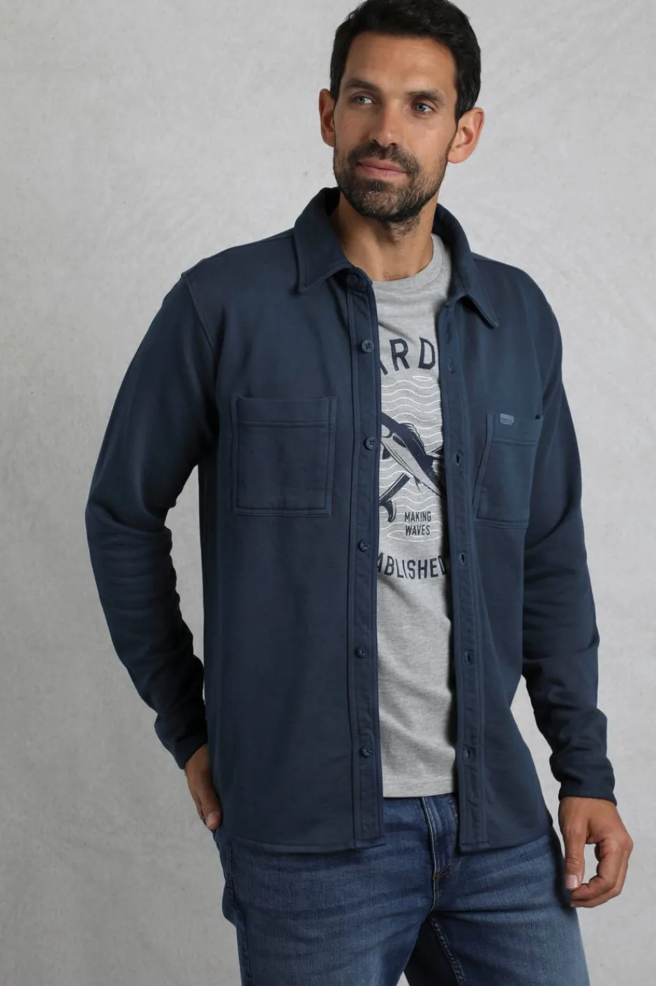 Weird Fish Shirts|Fingask Loopback Shirt Navy