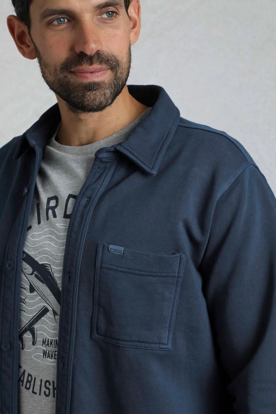Weird Fish Shirts|Fingask Loopback Shirt Navy