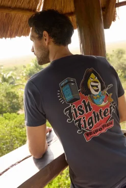 Weird Fish T-Shirts|Fish Fighters Back Print Artist T-Shirt Navy