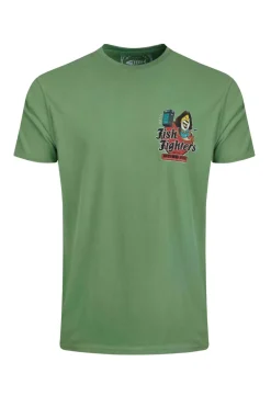 Weird Fish T-Shirts|Fish Fighters Back Print Artist T-Shirt Artichoke Green
