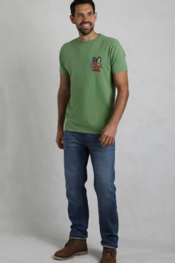 Weird Fish T-Shirts|Fish Fighters Back Print Artist T-Shirt Artichoke Green