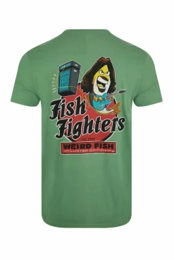 Weird Fish T-Shirts|Fish Fighters Back Print Artist T-Shirt Artichoke Green