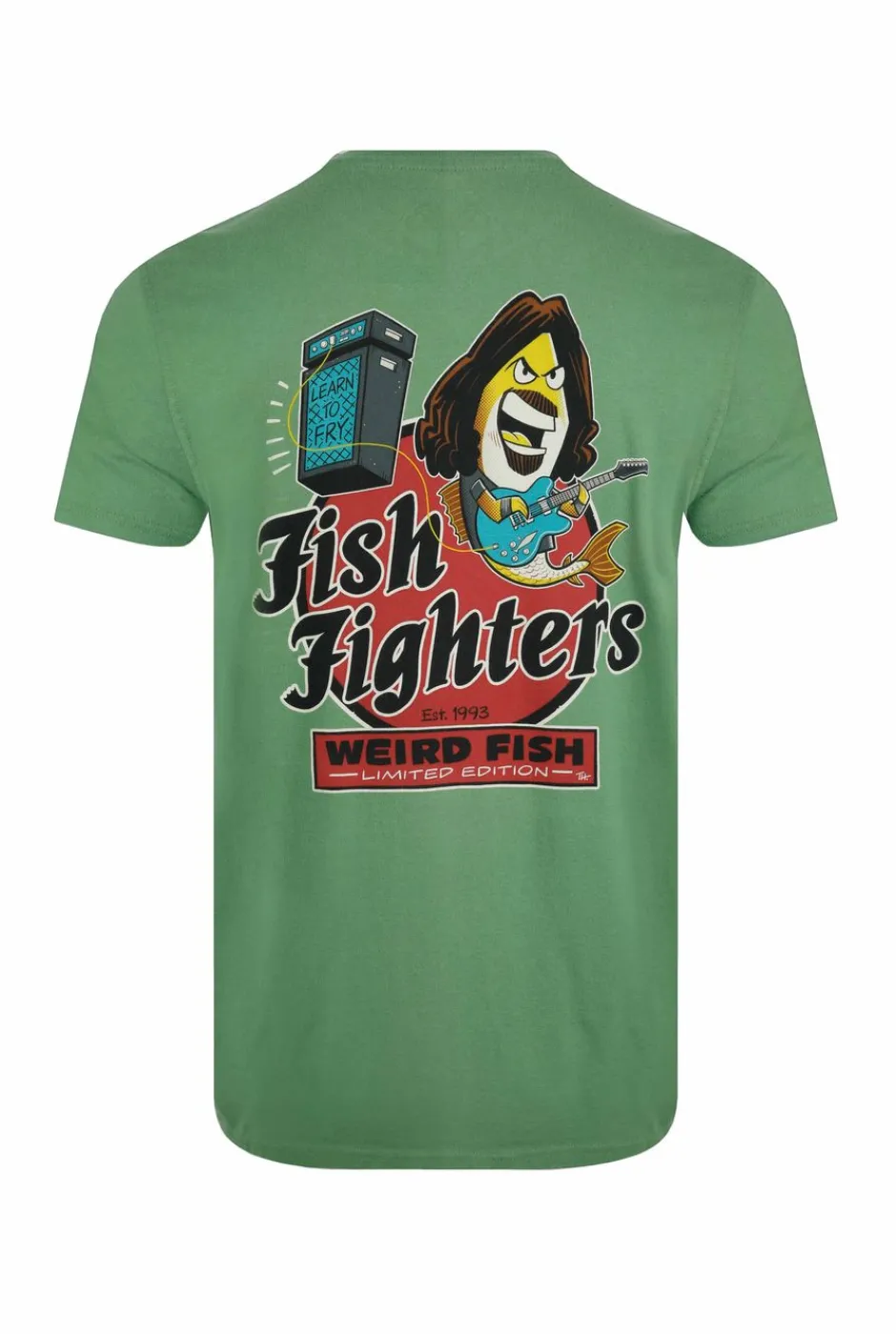 Weird Fish T-Shirts|Fish Fighters Back Print Artist T-Shirt Artichoke Green