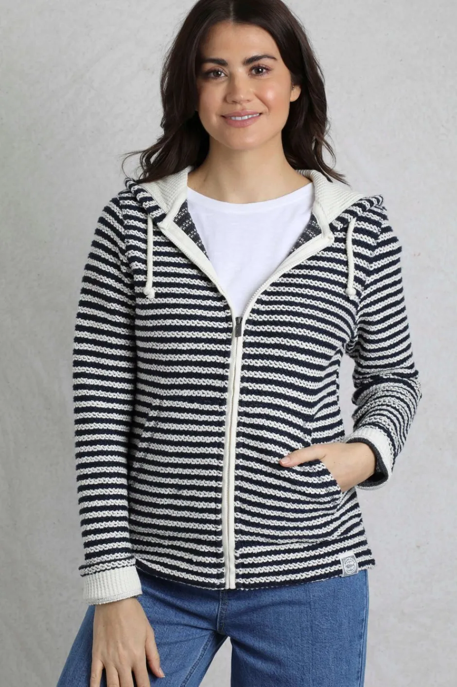 Weird Fish Sweatshirts & Hoodies|Fisher Full Zip Stripe Eco Macaroni Hoodie Ecru