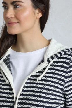 Weird Fish Sweatshirts & Hoodies|Fisher Full Zip Stripe Eco Macaroni Hoodie Ecru
