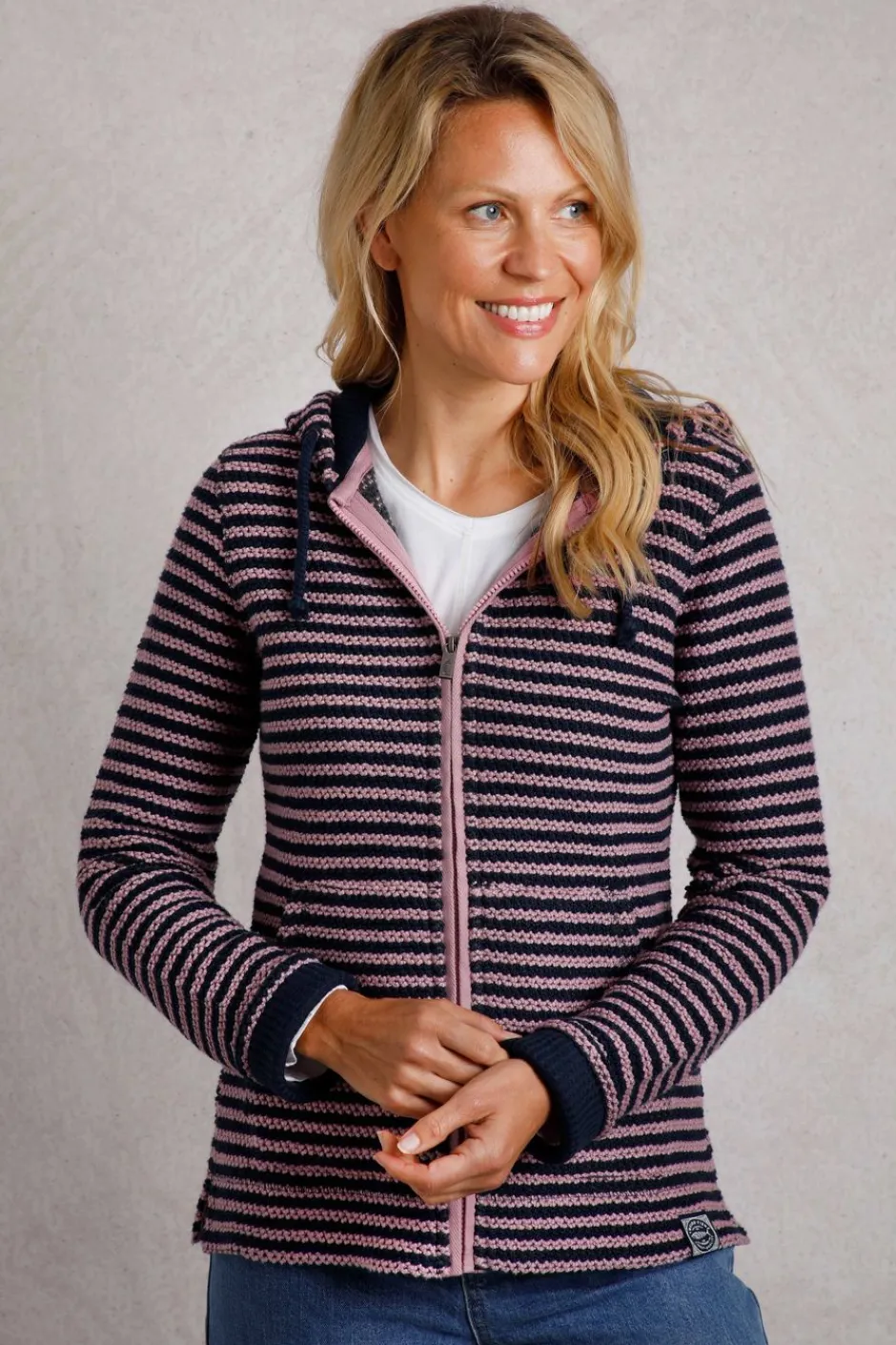 Weird Fish Sweatshirts & Hoodies|Fisher Full Zip Stripe Eco Macaroni Hoodie Heather