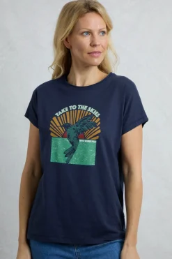 Weird Fish Tunics|Tops & T-Shirts|Fly Free Organic Cotton Slub Graphic T-Shirt Dark Blue