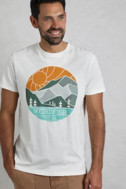 Weird Fish T-Shirts|Foothills Organic Cotton Front Print T-Shirt Dusty White