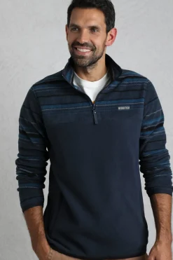 Weird Fish Fleece|Gilbert 1/4 Zip Striped Microfleece Navy