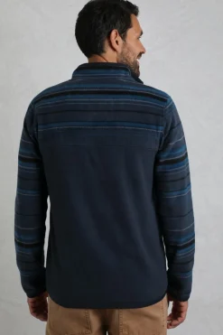 Weird Fish Fleece|Gilbert 1/4 Zip Striped Microfleece Navy