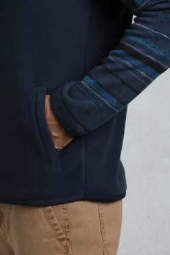 Weird Fish Fleece|Gilbert 1/4 Zip Striped Microfleece Navy