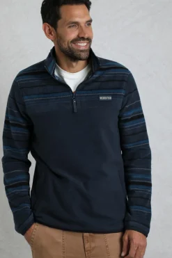 Weird Fish Fleece|Gilbert 1/4 Zip Striped Microfleece Navy