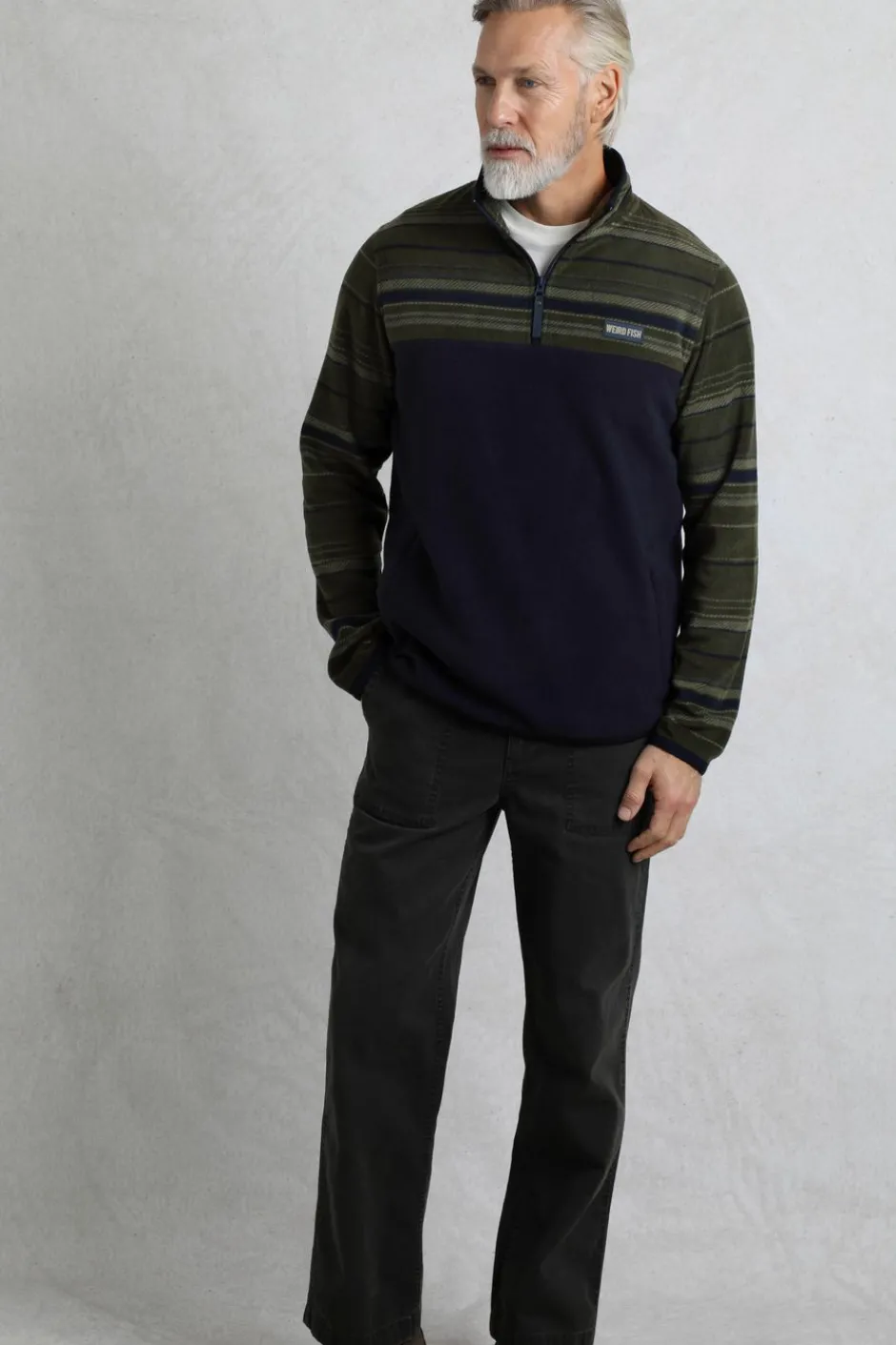 Weird Fish Fleece|Gilbert 1/4 Zip Striped Microfleece Fir Green