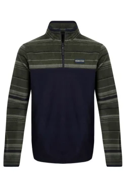 Weird Fish Fleece|Gilbert 1/4 Zip Striped Microfleece Fir Green