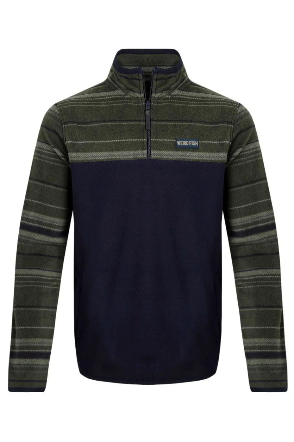 Weird Fish Fleece|Gilbert 1/4 Zip Striped Microfleece Fir Green