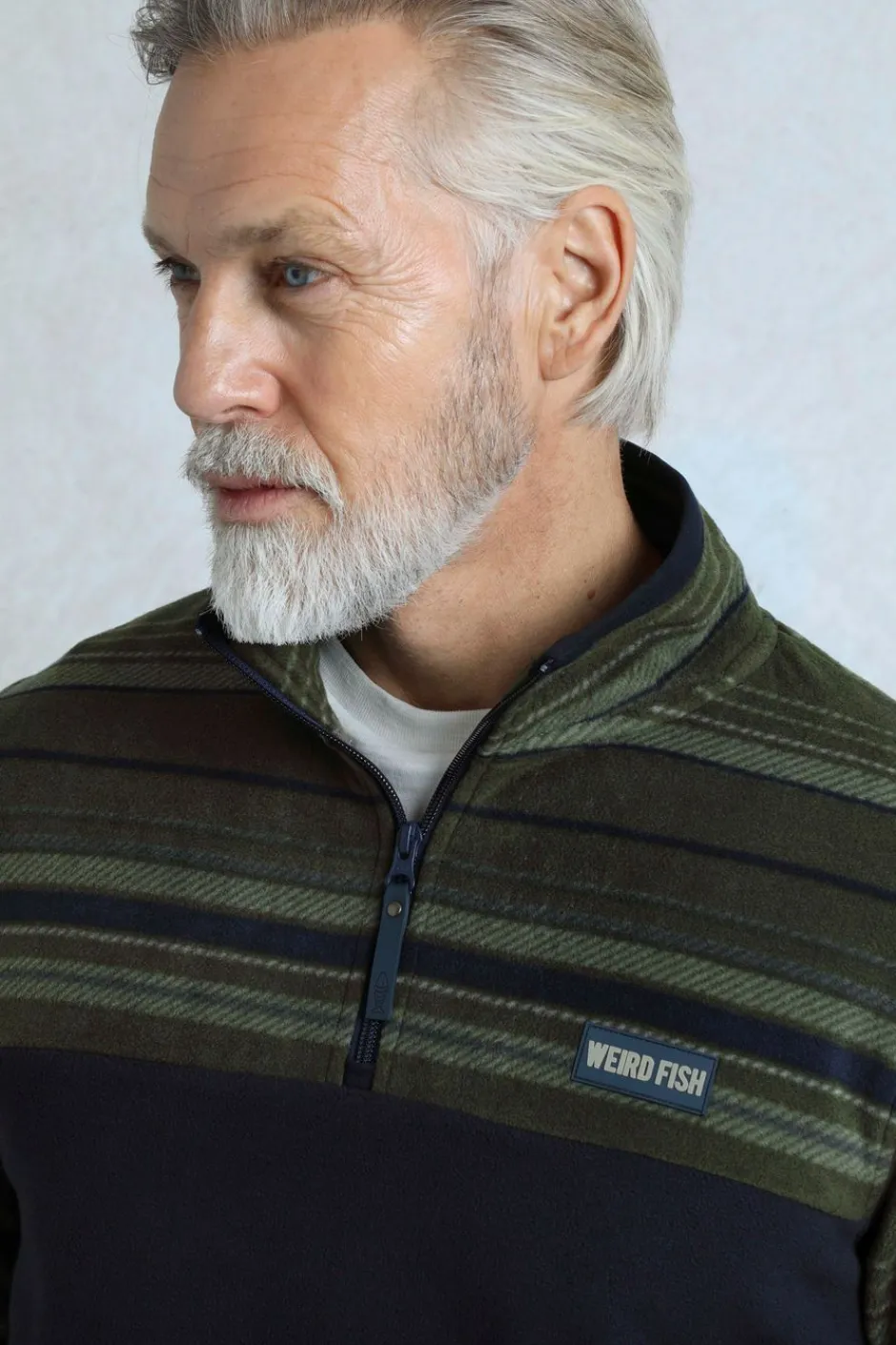 Weird Fish Fleece|Gilbert 1/4 Zip Striped Microfleece Fir Green