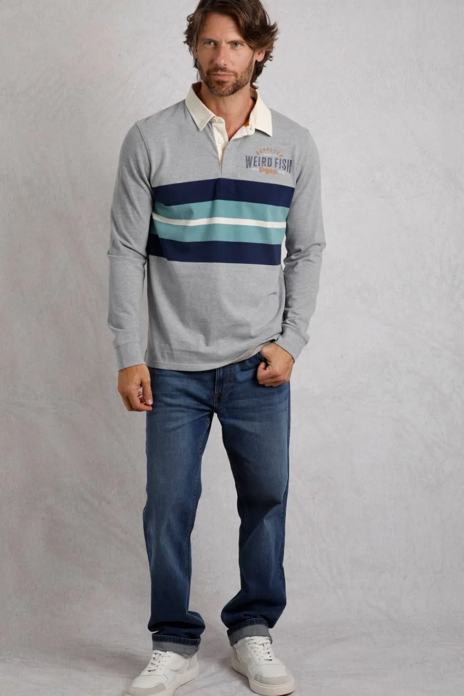 Weird Fish Polo & Rugby Shirts|Rugbys|Goole Organic Cotton Long Sleeve Rugby Shirt Grey Marl