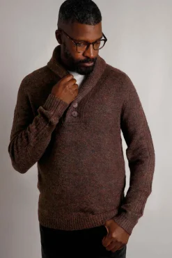 Weird Fish Jumpers & Knitwear|Graham Eco Shawl Collar Jumper Chocolate