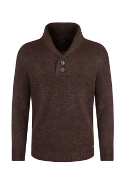 Weird Fish Jumpers & Knitwear|Graham Eco Shawl Collar Jumper Chocolate