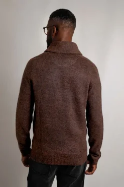Weird Fish Jumpers & Knitwear|Graham Eco Shawl Collar Jumper Chocolate