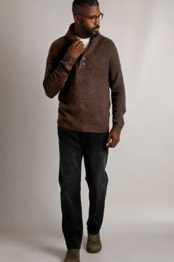 Weird Fish Jumpers & Knitwear|Graham Eco Shawl Collar Jumper Chocolate