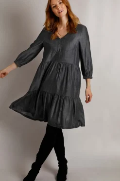 Weird Fish Dresses|Hannah Tiered Tencel™ Dress Charcoal