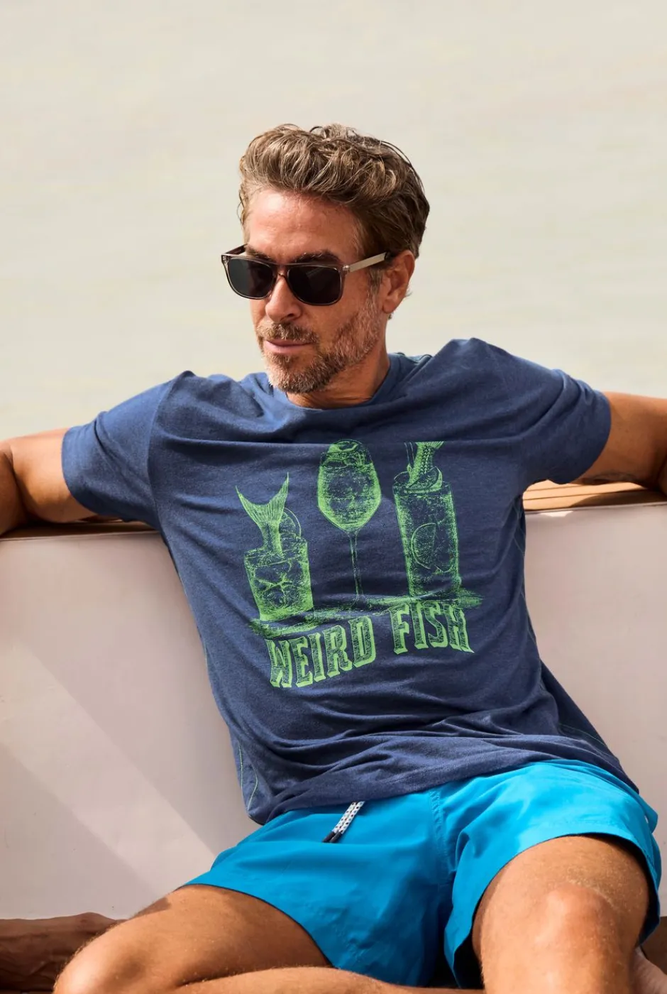 Weird Fish T-Shirts|Happy Hour Front Print Graphic T-Shirt Estate blue
