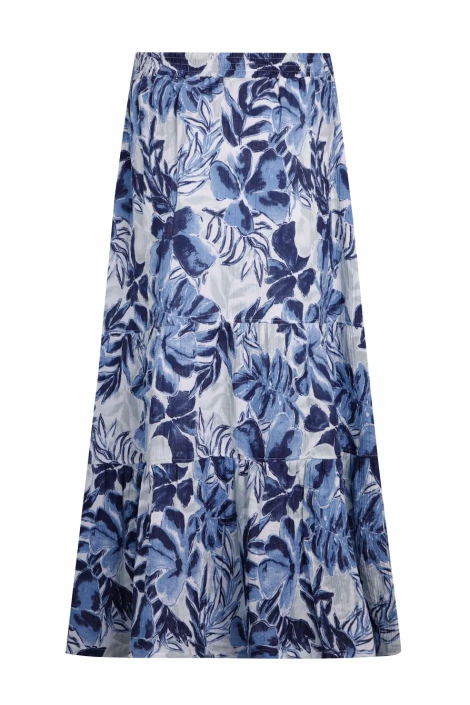 Weird Fish Skirts|Harini Organic Cotton Double Cloth Printed Midi Skirt Estate blue