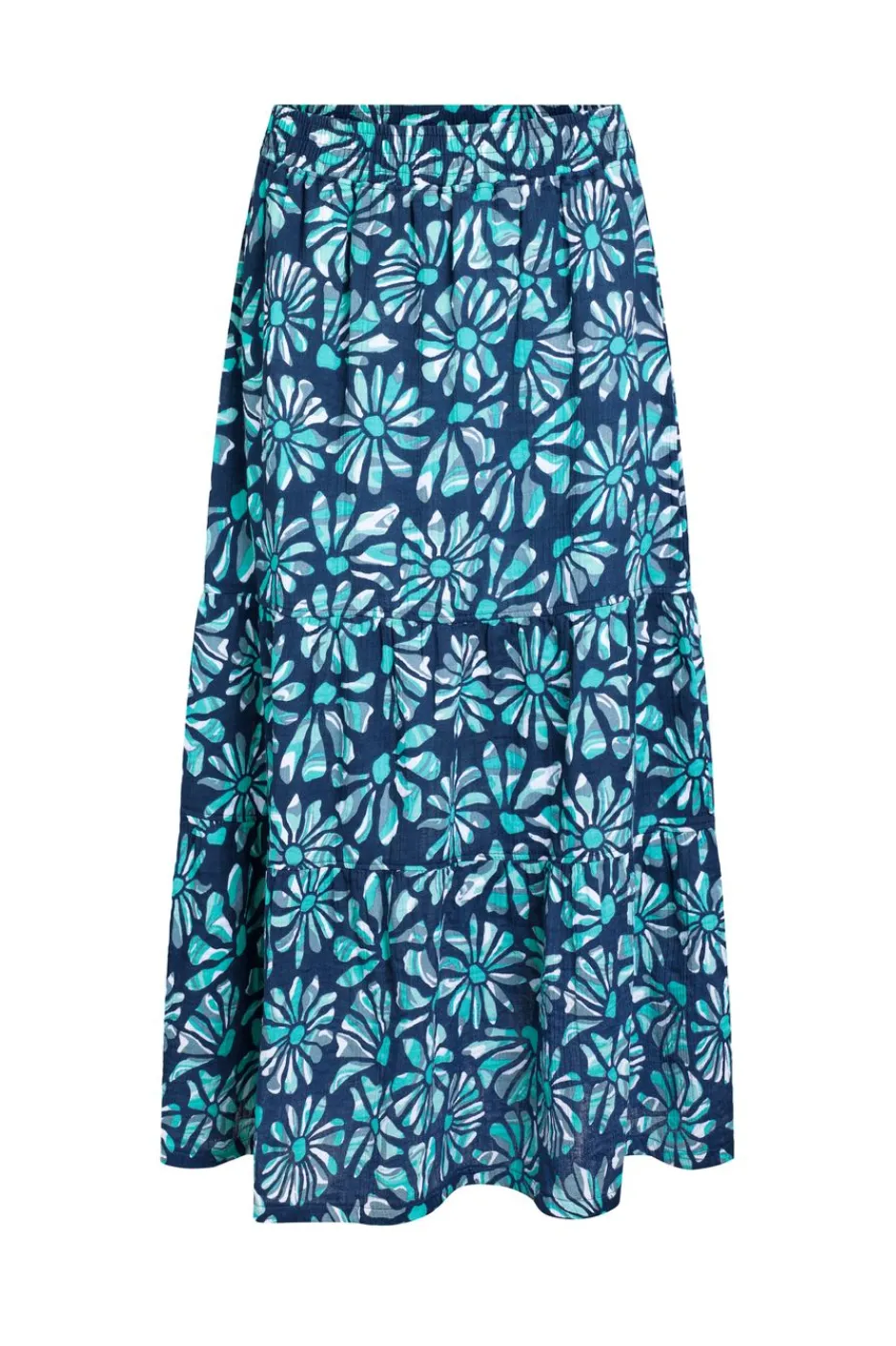Weird Fish Skirts|Harini Organic Cotton Double Cloth Printed Midi Skirt Aqua Marine