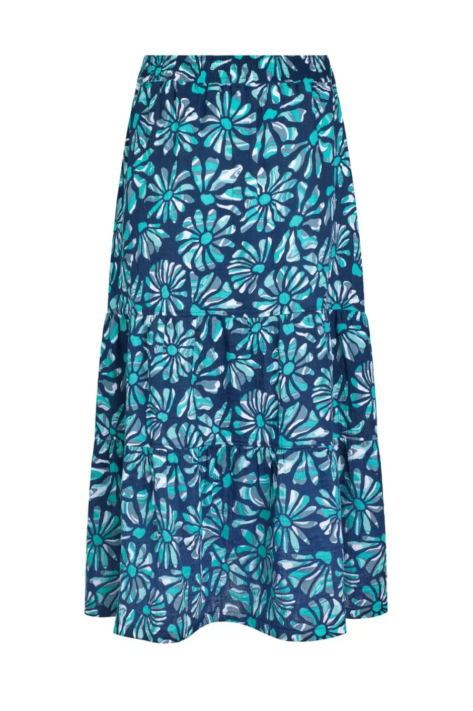 Weird Fish Skirts|Harini Organic Cotton Double Cloth Printed Midi Skirt Aqua Marine