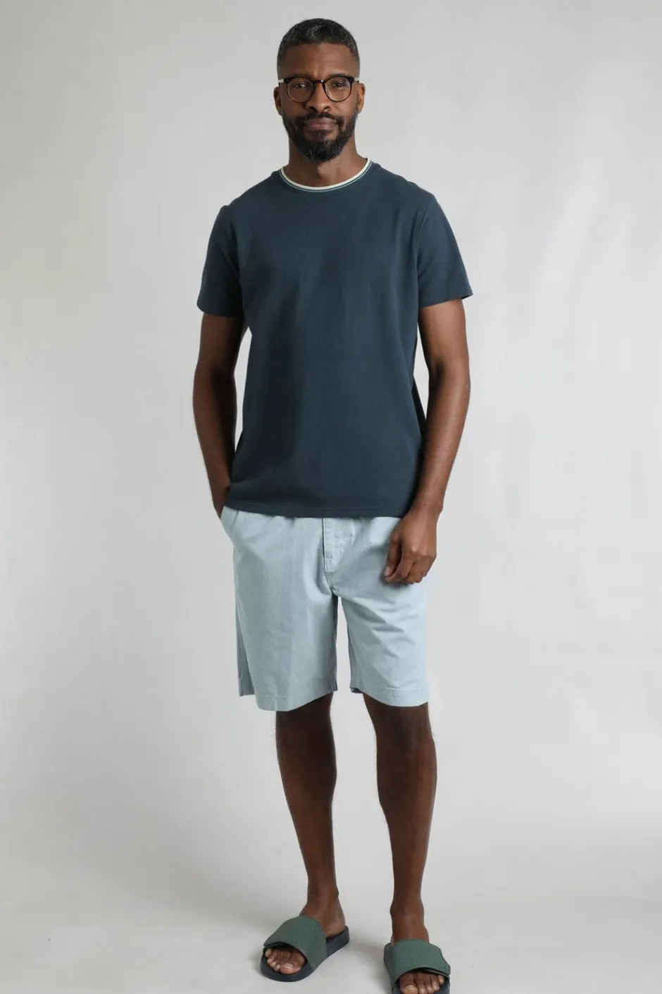 Weird Fish T-Shirts|Harris Organic Cotton Textured Crew Neck T-Shirt Navy Blue