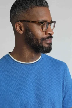 Weird Fish T-Shirts|Harris Organic Cotton Textured Crew Neck T-Shirt Blue Sapphire