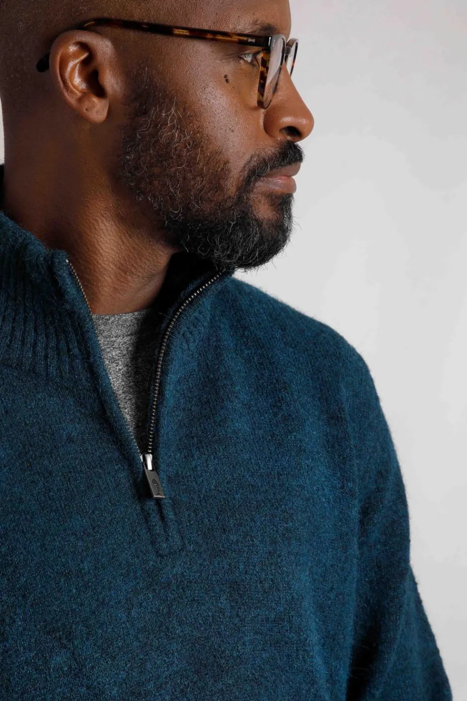Weird Fish Jumpers & Knitwear|Helmsdale Eco 1/4 Zip Jumper Petrol Blue