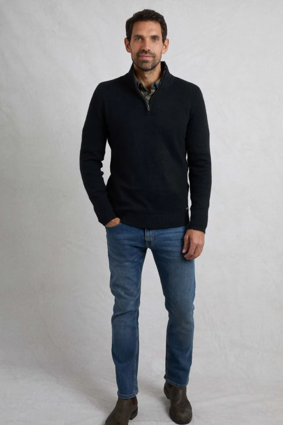 Weird Fish Jumpers & Knitwear|Helmsdale Eco 1/4 Zip Jumper Black