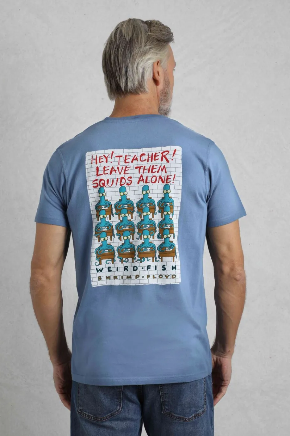 Weird Fish T-Shirts|Hey Teacher Back Print Artist T-Shirt Mid Blue