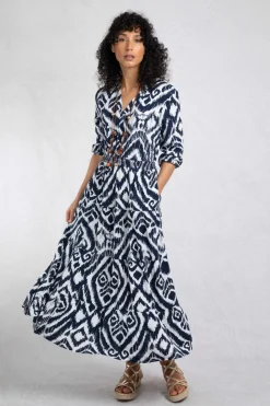 Weird Fish Dresses|Himanshee Lenzing EcoVero™ Printed Viscose Maxi Dress Indigo