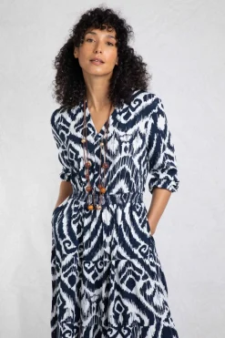 Weird Fish Dresses|Himanshee Lenzing EcoVero™ Printed Viscose Maxi Dress Indigo