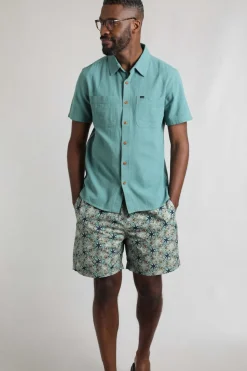 Weird Fish Shirts|Linen|Hinton Organic Cotton and Linen Crepe Shirt Mineral Blue