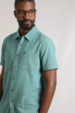 Weird Fish Shirts|Linen|Hinton Organic Cotton and Linen Crepe Shirt Mineral Blue