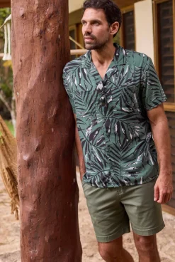 Weird Fish Shirts|Holborn Eco Viscose Hawaiian Shirt Army Green