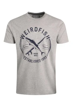 Weird Fish T-Shirts|Hudson Organic Cotton Front Print Branded T-Shirt Grey Marl
