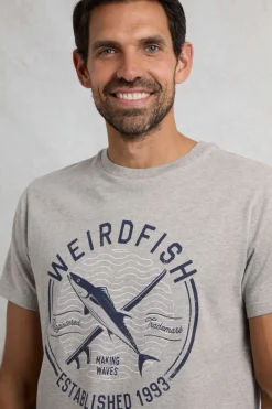 Weird Fish T-Shirts|Hudson Organic Cotton Front Print Branded T-Shirt Grey Marl
